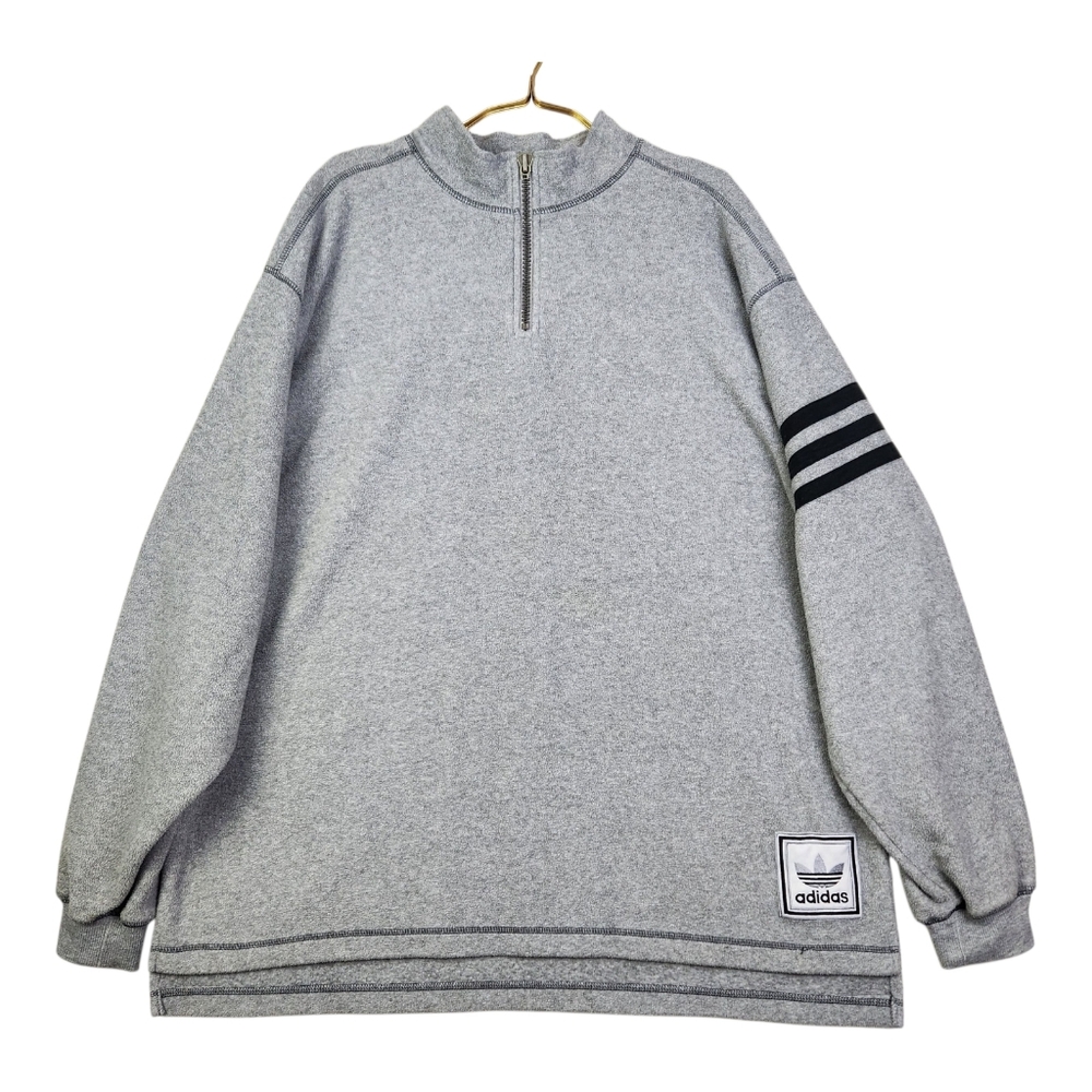VTG 90s adidas Mens Size XL Gray Pullover Quarter Zip Soft Cozy Sweater